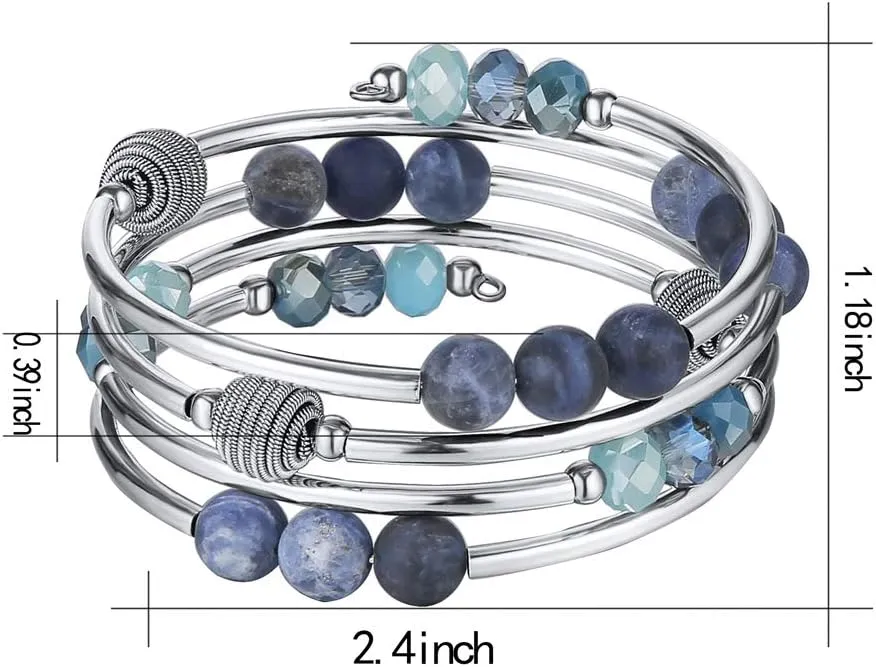 Crystal Wrap Bangle Bracelet - Fashion livestock declaration Jewelry Beaded Bracelet with Silver Metal$ Gifts for Women PEARL&CLUB Bead 