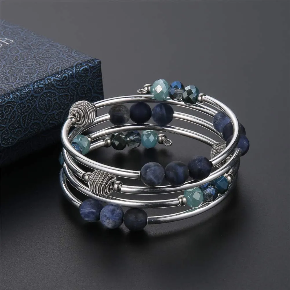 Crystal Wrap Bangle Bracelet - Fashion livestock declaration Jewelry Beaded Bracelet with Silver Metal$ Gifts for Women PEARL&CLUB Bead 