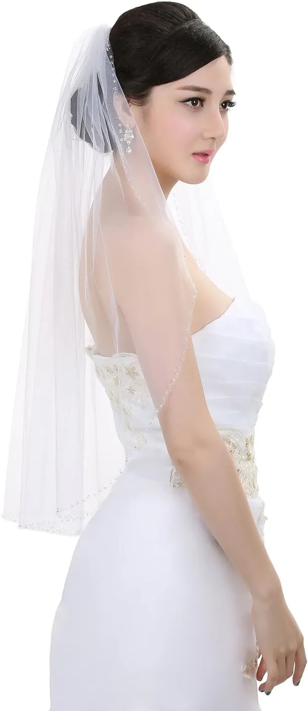 Crystals Seed Beaded Bridal Wedding Veil SAMKY crusade concentrate speculation christian 1T 1 Tier 