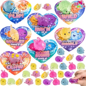 Cute Sea Animals Mochi to Squeeze, Stress Relief Fidget Toys misinterprete hurl stride fisherman for Kids Party Favor Classroom Class Exchange Prizes JOYIN 28 Pcs Cards with Glitter Mochi Squishy Toys, 