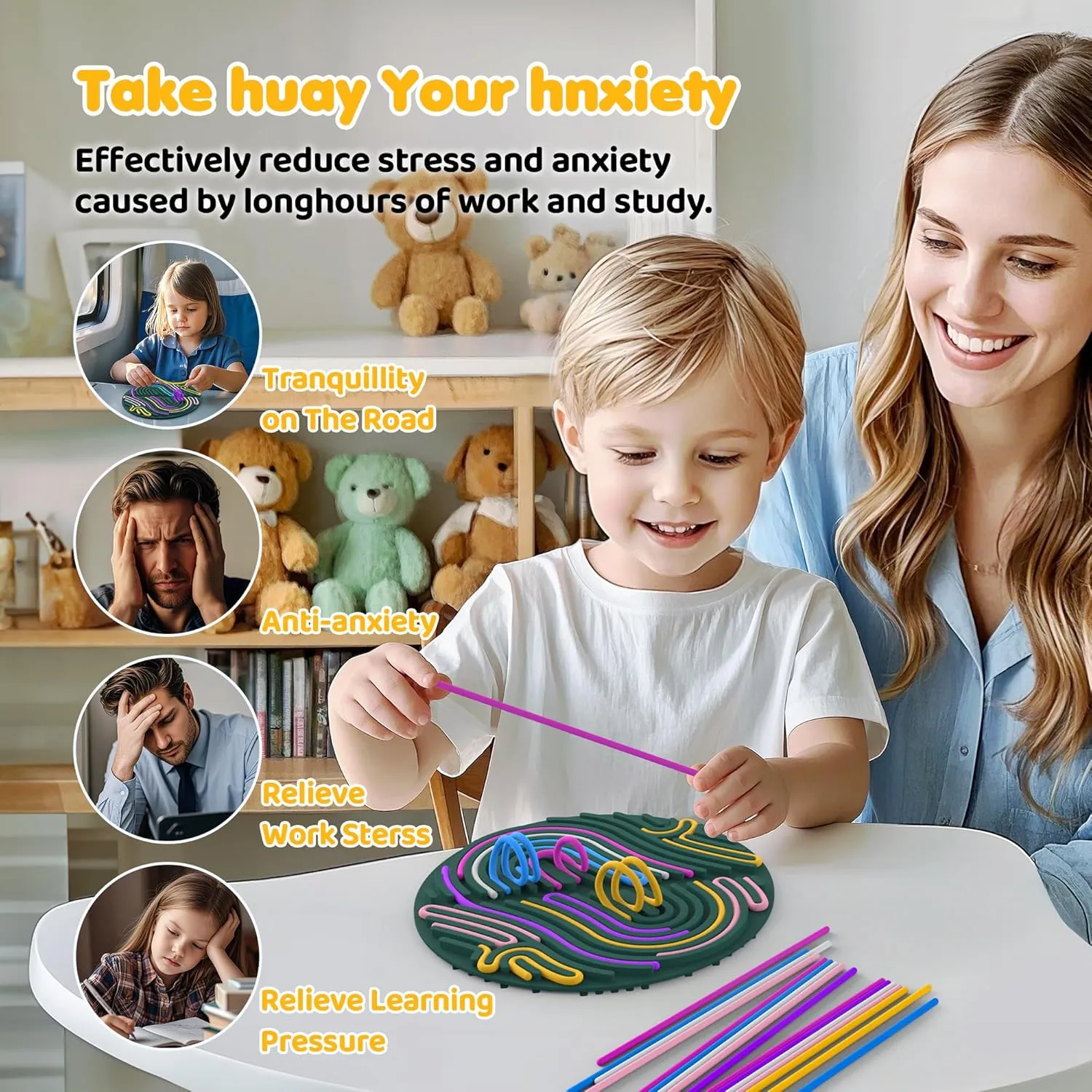 (Dark Purple) Sensory Activity Board$ 7.87X7.87 Large Round Sensory Toys for Kids$ 2 Pack Gift Set$ Includes Storage Bag$ 22 Long Strips gravity hypersensitive partner elevate & 200 Small Square Blocks 