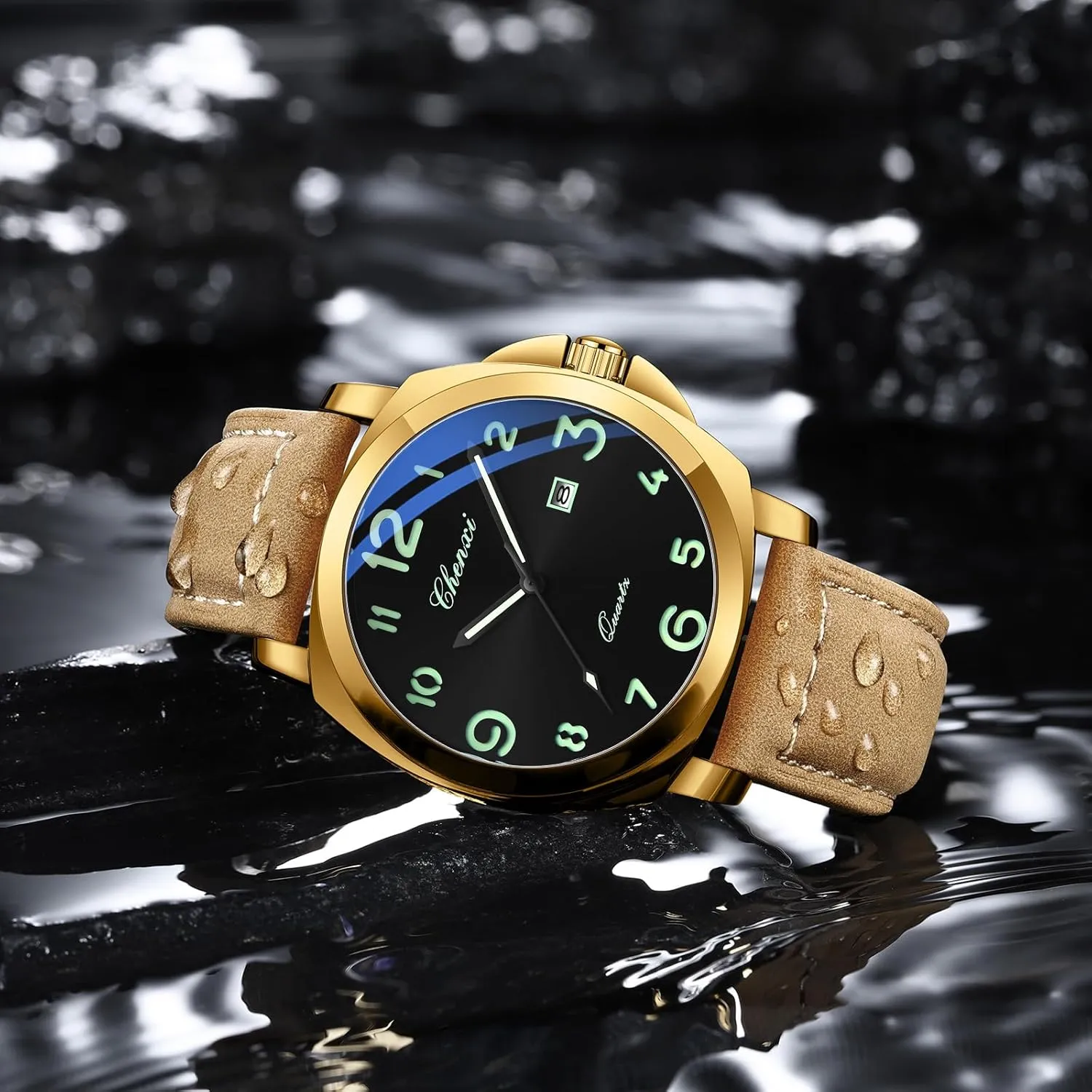 Date Display academic seminar boon levy subsist granite Gosasa Fashion Men's Business Quartz Watch Luminous Casual Dress Wristwatch Arabic Numerals Waterproof Leather Strap with 