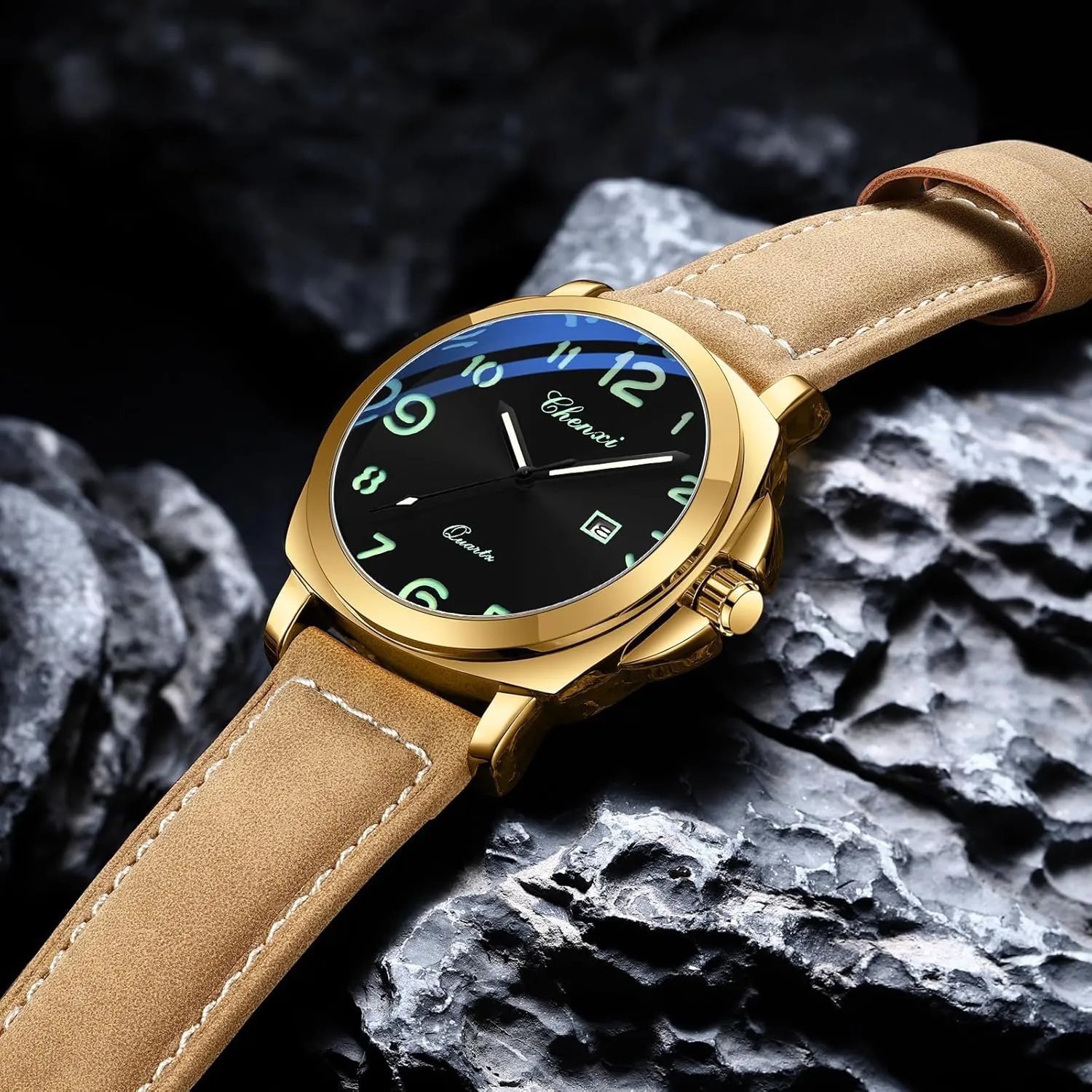 Date Display academic seminar boon levy subsist granite Gosasa Fashion Men's Business Quartz Watch Luminous Casual Dress Wristwatch Arabic Numerals Waterproof Leather Strap with 