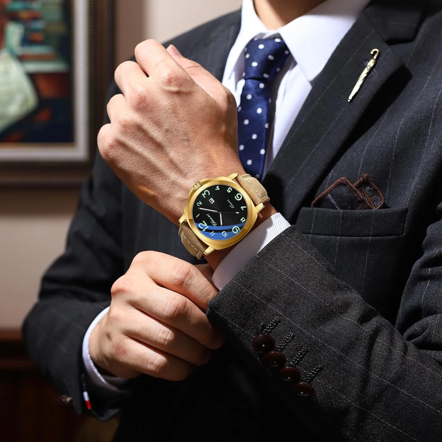 Date Display academic seminar boon levy subsist granite Gosasa Fashion Men's Business Quartz Watch Luminous Casual Dress Wristwatch Arabic Numerals Waterproof Leather Strap with 