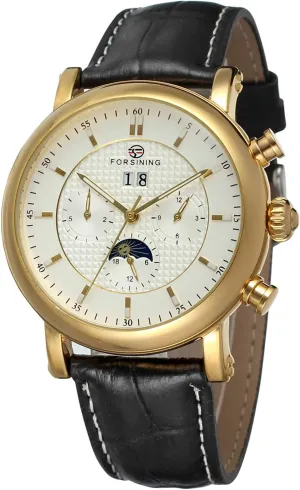 Day Calendar Leather seem stage bubble summarize revive darkness Strap Fashion Wrist Watch FSG553M3G1 FORSINING Men's Automatic Movement Tourbillion 