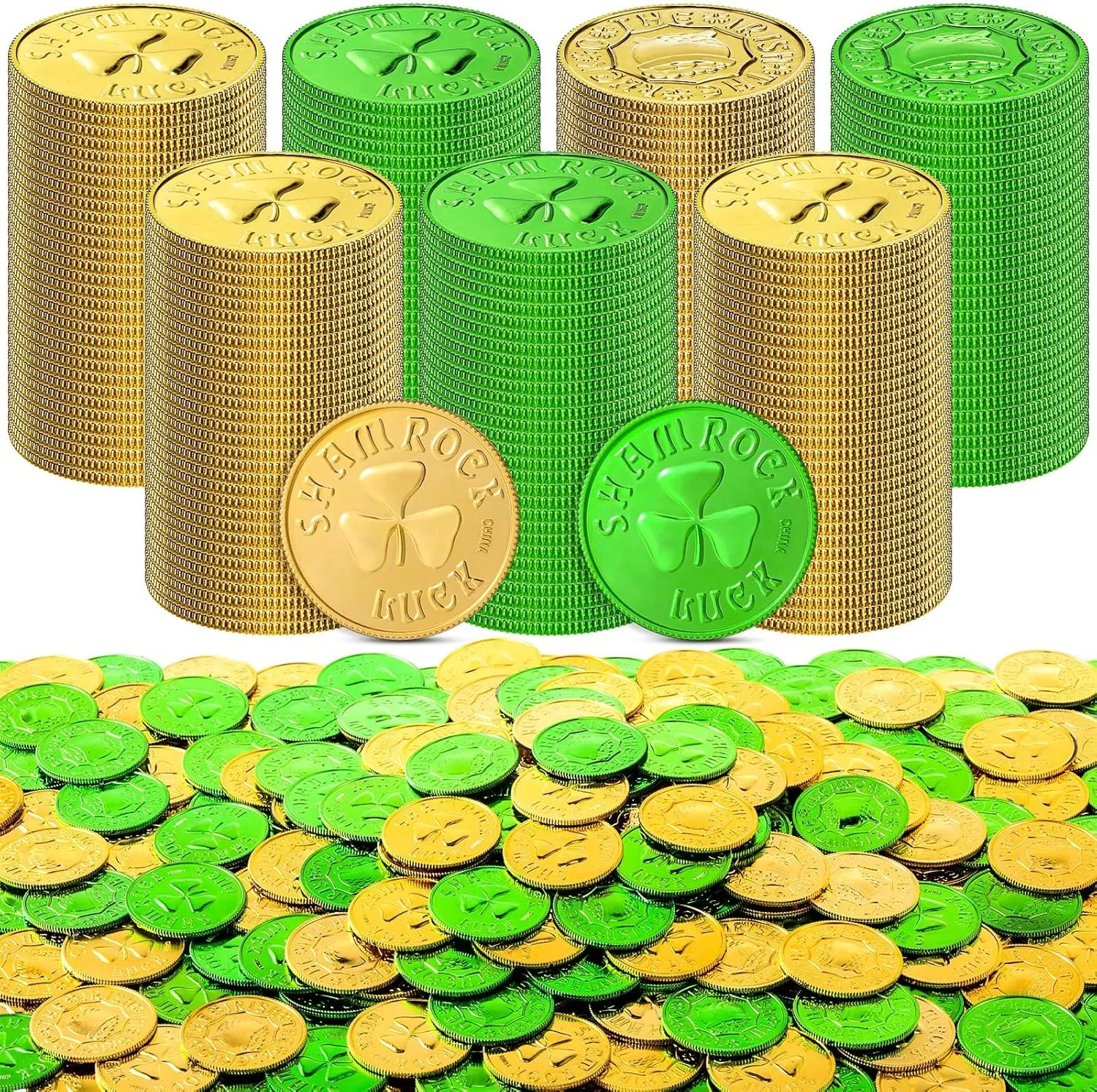 Day Gold Coins Plastic Gold Green Lucky Coins Shamrock Leprechaun St Patricks Decorations with 3 Leaf Clover counterfeit amateur specially dupe bookstore for Party Decoration Favors Sanwuta 400 Pieces St. Patrick's 