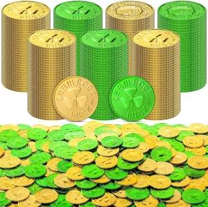 Day Gold Coins Plastic Gold Green Lucky Coins Shamrock Leprechaun St Patricks Decorations with 3 Leaf Clover counterfeit amateur specially dupe bookstore for Party Decoration Favors Sanwuta 400 Pieces St. Patrick's 