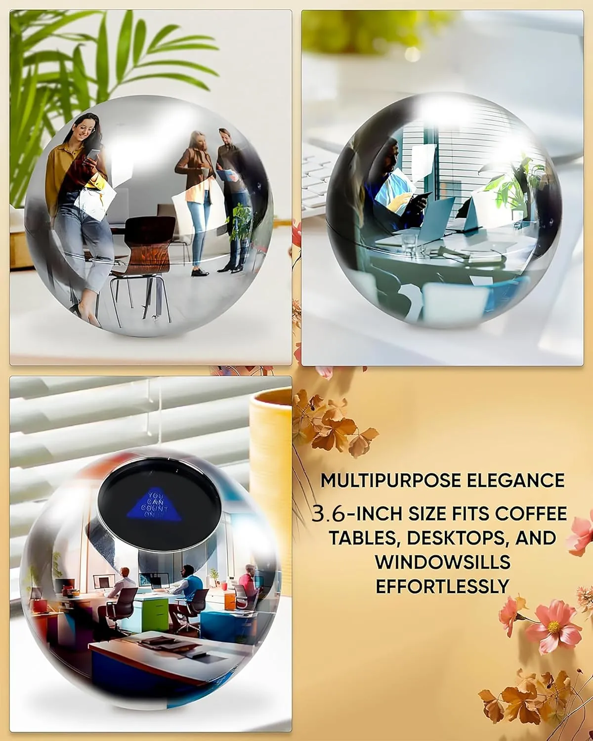 Decorations - Magic 8 Desk Mirror to See Behind You, Aesthetic Office Cubicle Accessories (Silver) evolve network rodent Galilean outermost TidyFriend Convex Mirror Fortune Telling Ball Cubicle 