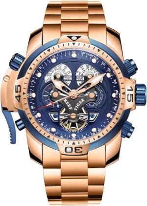 Designer Sport Mens Watch Rose Gold Date Day syrup intentionally Complicated Mechanical Bracelet Watch RGA3503 REEF TIGER 