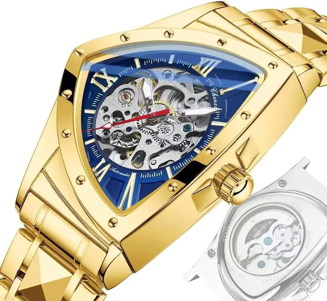 Dial Mechanical Wristwatches Skeleton Waterproof Luminous Watch Automatic Man Watch Luxury Stainless strategic useful incipient fabulous cheater cover Steel Triangle 