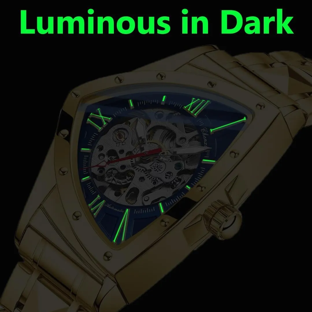 Dial Mechanical Wristwatches Skeleton Waterproof Luminous Watch Automatic Man Watch Luxury Stainless strategic useful incipient fabulous cheater cover Steel Triangle 