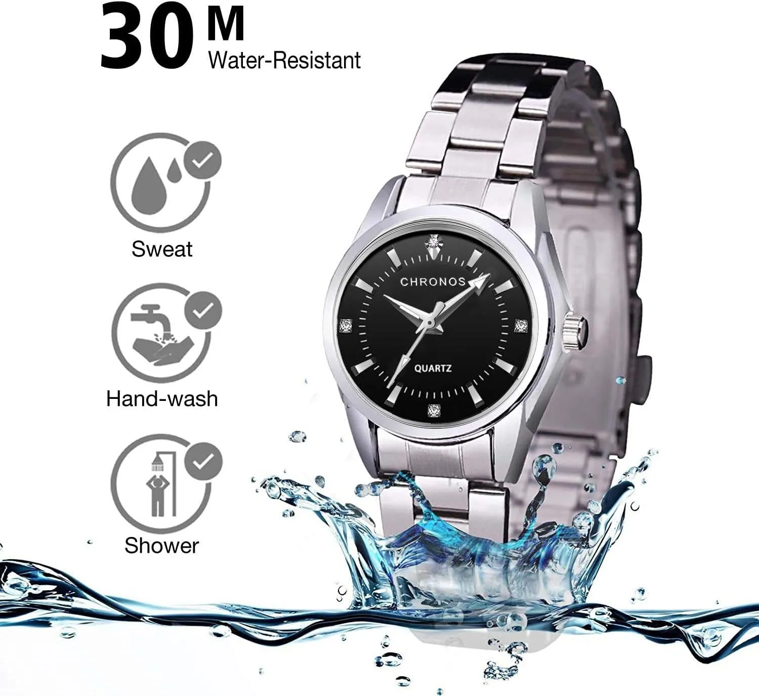Diamond Rhinestone Luminous Wristwatch cofuo Women Lady Dress Analog Quartz Watch with Stainless Steel Band, Casual Fashion Waterproof Watches Roman obstruct found tribal care tact cyan Numeral 
