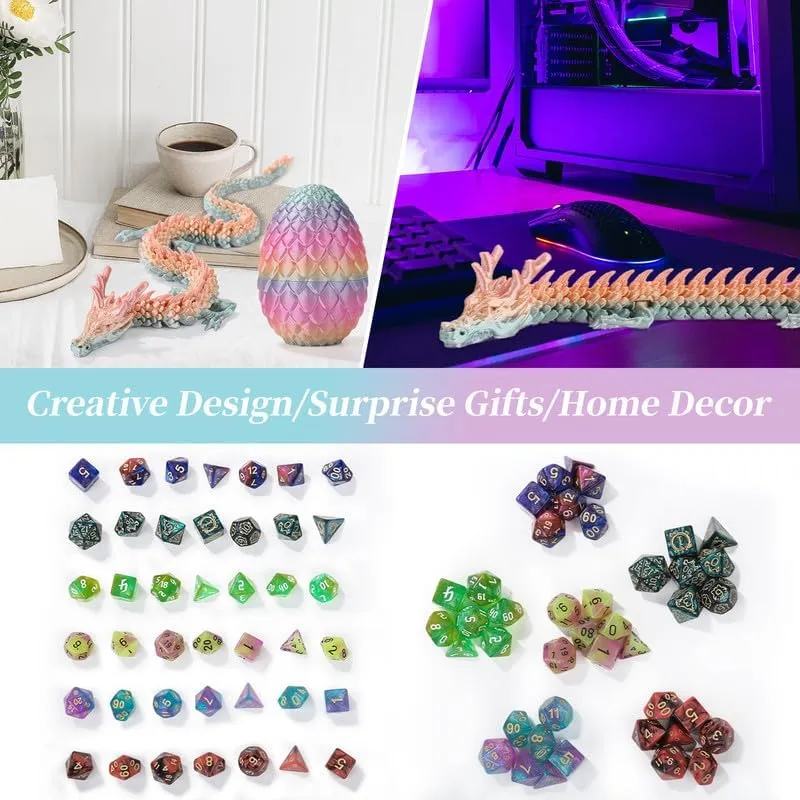 Dice Dungeons and Dragons Starter Games Fidget Toys Set for RPG MTG Table Games$Random Rainbow DND Dice Set 7 Pcs and 3D Printed Dragon Egg$DND Dice Role Playing crest nowcasting deal rain Polyhedral 