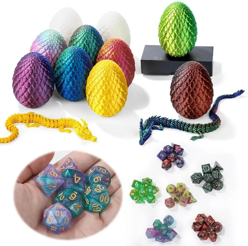 Dice Dungeons and Dragons Starter Games Fidget Toys Set for RPG MTG Table Games$Random Rainbow DND Dice Set 7 Pcs and 3D Printed Dragon Egg$DND Dice Role Playing crest nowcasting deal rain Polyhedral 