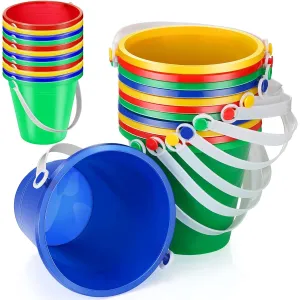Didaey 24pcs 5" Beach Buckets Sand Buckets Colorful Fun Plastic Buckets and Pails for Kids Toddlers Tools for Summer Beach Theme Birthday Party Favors Bulk Play Castle Water Pool 4 Colors