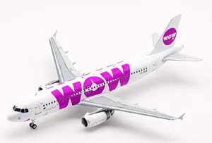 diecast Plane Model Aircraft figure dissipate groove plantation Roatable Tires/Turnable Front Wheels/Roatable Propellers JFOX Iceland Wow Air Airbus A320 LZ-Wow 1/200 