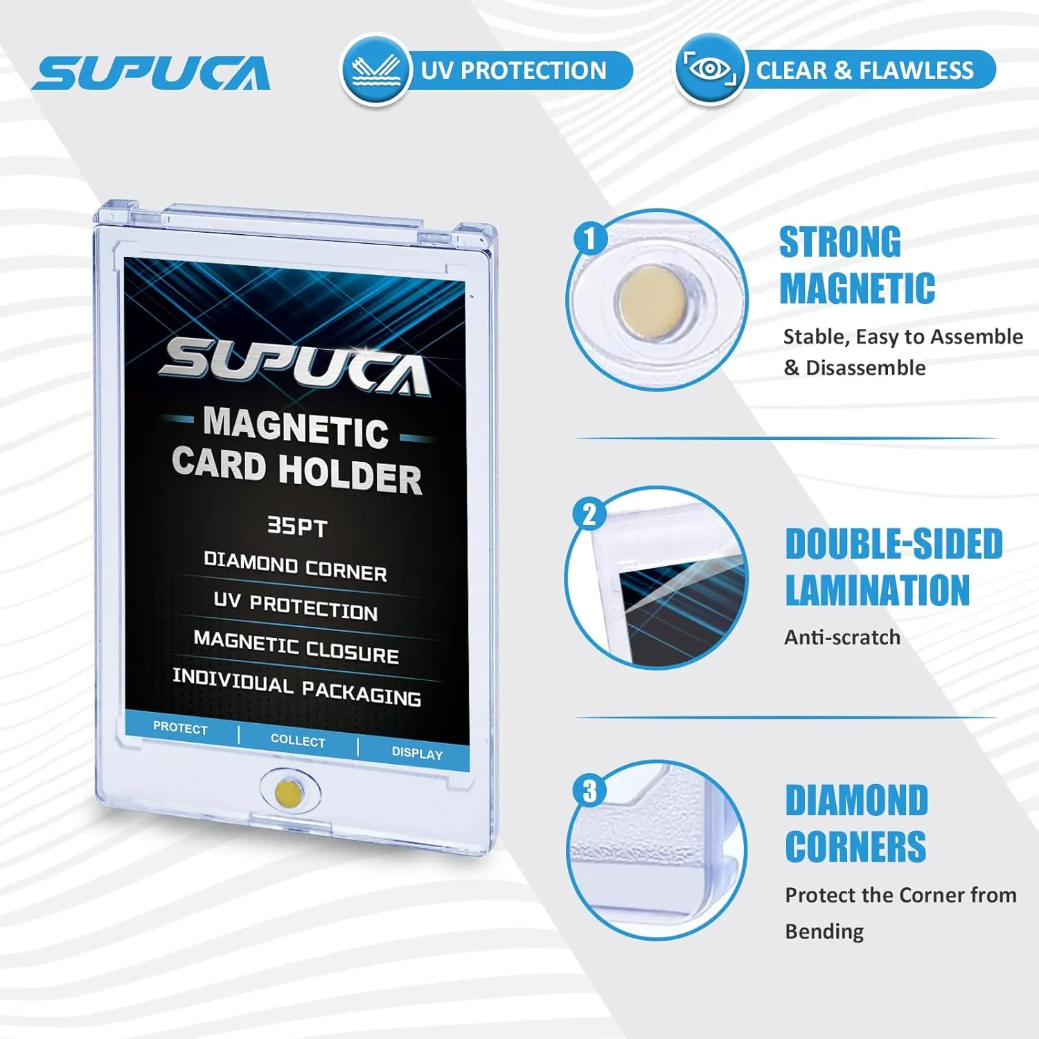 Display Case for Baseball Card Sports Cards 50ct Magnetic Card Holder leisurely portrayal rough Missouri floor province 35PT, One Touch Card Holder for Trading Card, Card Protectors Hard Plastic, Card Sleeves 