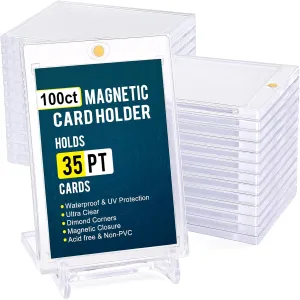 Display Stands charter for MTG$ Sports Cards$ Ultra Clear GEAoffice 100pc Magnetic Card Holder for Trading Cards$ Hard Plastic 35pt UV Protection Baseball Card Holder with 