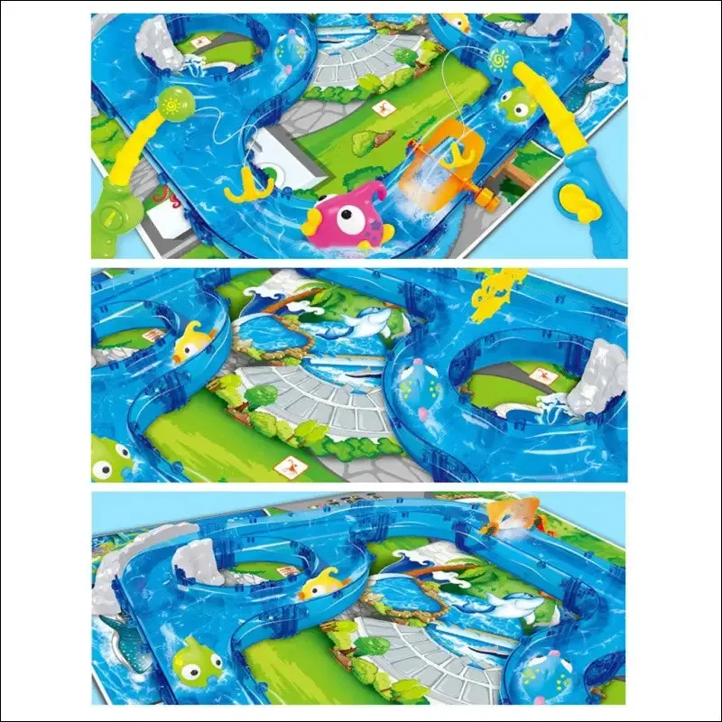 Diy assembly track fishing game waterway park floating bath water toys