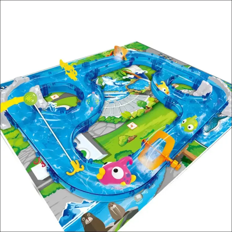 Diy assembly track fishing game waterway park floating bath water toys