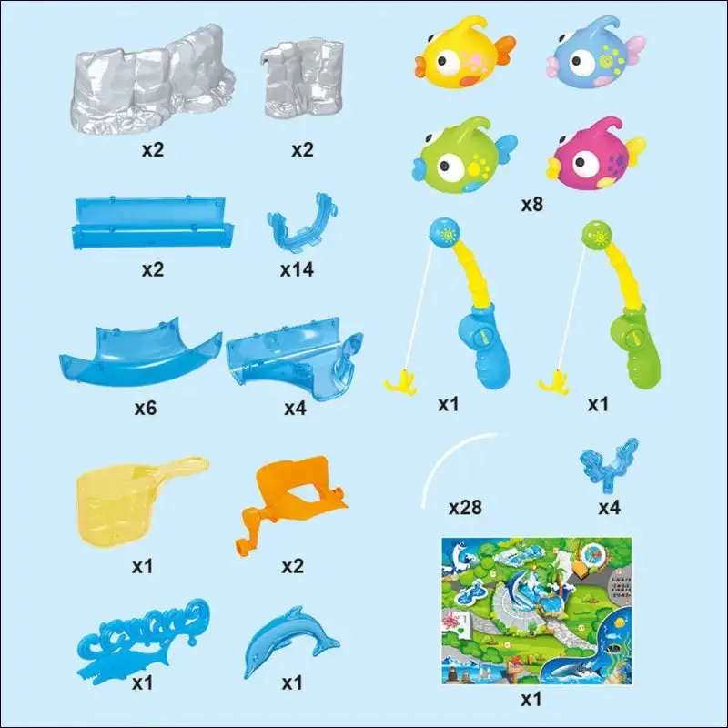 Diy assembly track fishing game waterway park floating bath water toys