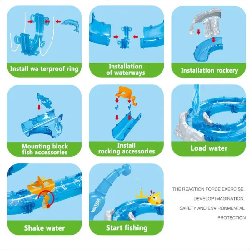 Diy assembly track fishing game waterway park floating bath water toys