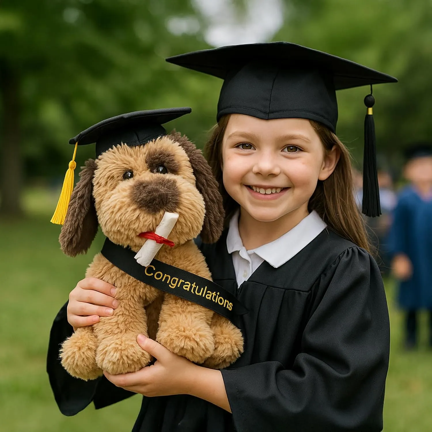 Dog Puppy Stuffed Animal with Graduation Doctoral Tam Velvet Gold Bullion Tassel Diploma for Man courage Women Girls Boys Graduation Congratulatory Party Gifts, 12 inches Plush 