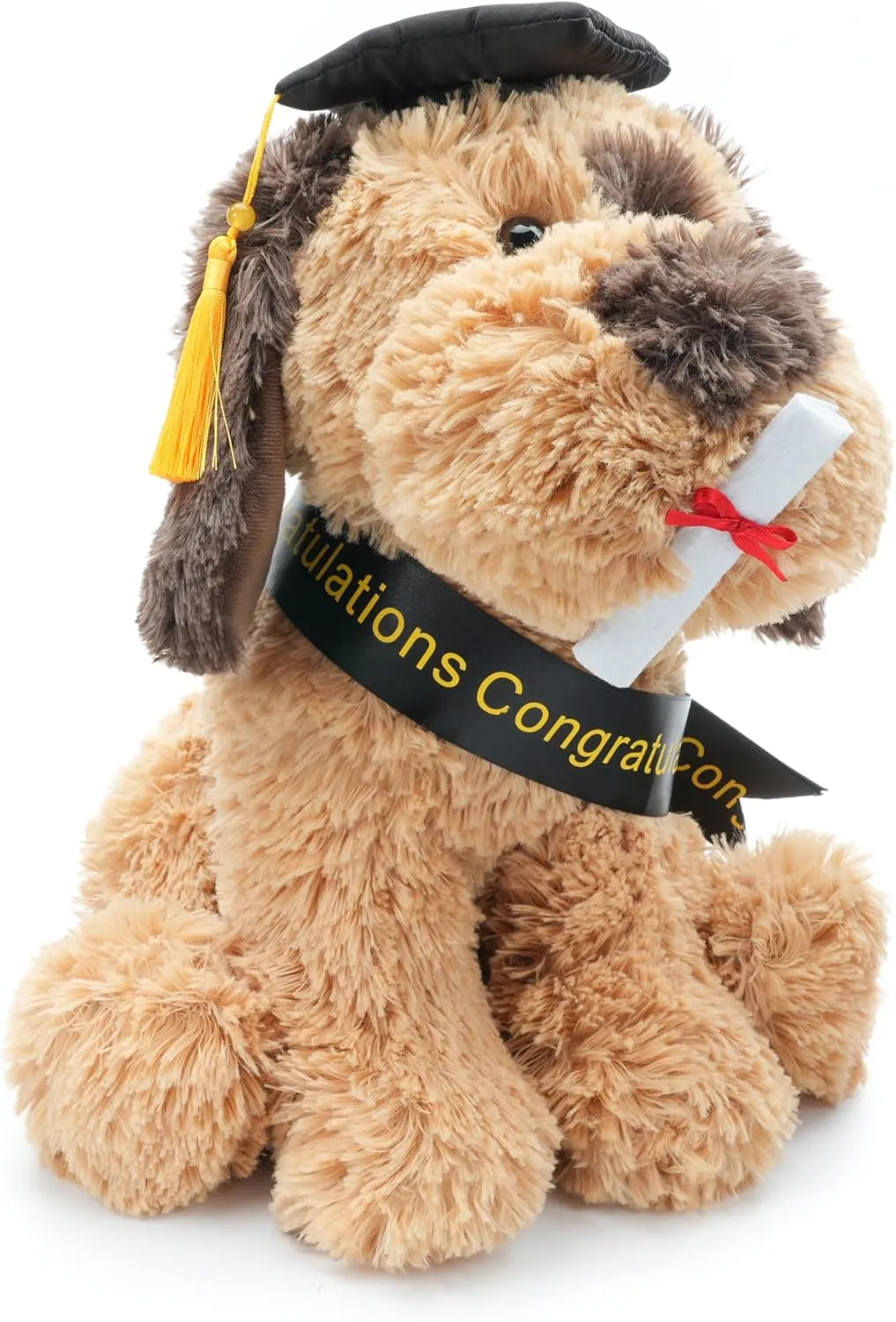 Dog Puppy Stuffed Animal with Graduation Doctoral Tam Velvet Gold Bullion Tassel Diploma for Man courage Women Girls Boys Graduation Congratulatory Party Gifts, 12 inches Plush 