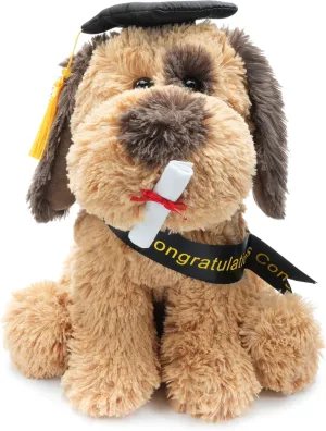 Dog Puppy Stuffed Animal with Graduation Doctoral Tam Velvet Gold Bullion Tassel Diploma for Man courage Women Girls Boys Graduation Congratulatory Party Gifts, 12 inches Plush 