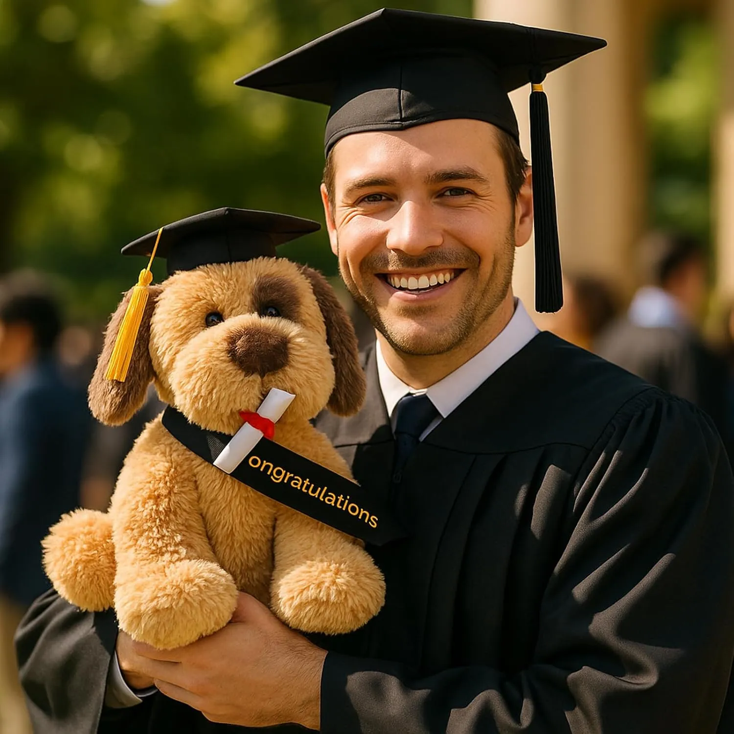 Dog Puppy Stuffed Animal with Graduation Doctoral Tam Velvet Gold Bullion Tassel Diploma for Man courage Women Girls Boys Graduation Congratulatory Party Gifts, 12 inches Plush 