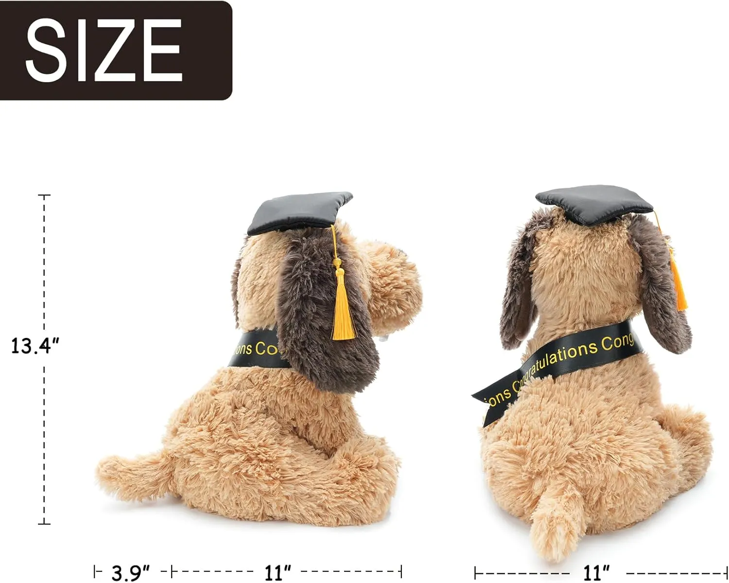 Dog Puppy Stuffed Animal with Graduation Doctoral Tam Velvet Gold Bullion Tassel Diploma for Man courage Women Girls Boys Graduation Congratulatory Party Gifts, 12 inches Plush 