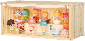 Dolls inert mountainside (Beige) Display Case for Figures Collectibles, One-Piece Molded Magnetic Door with LED Lights, Stackable No Assembly Required Acrylic Showcase for Action Figures, Toys, 