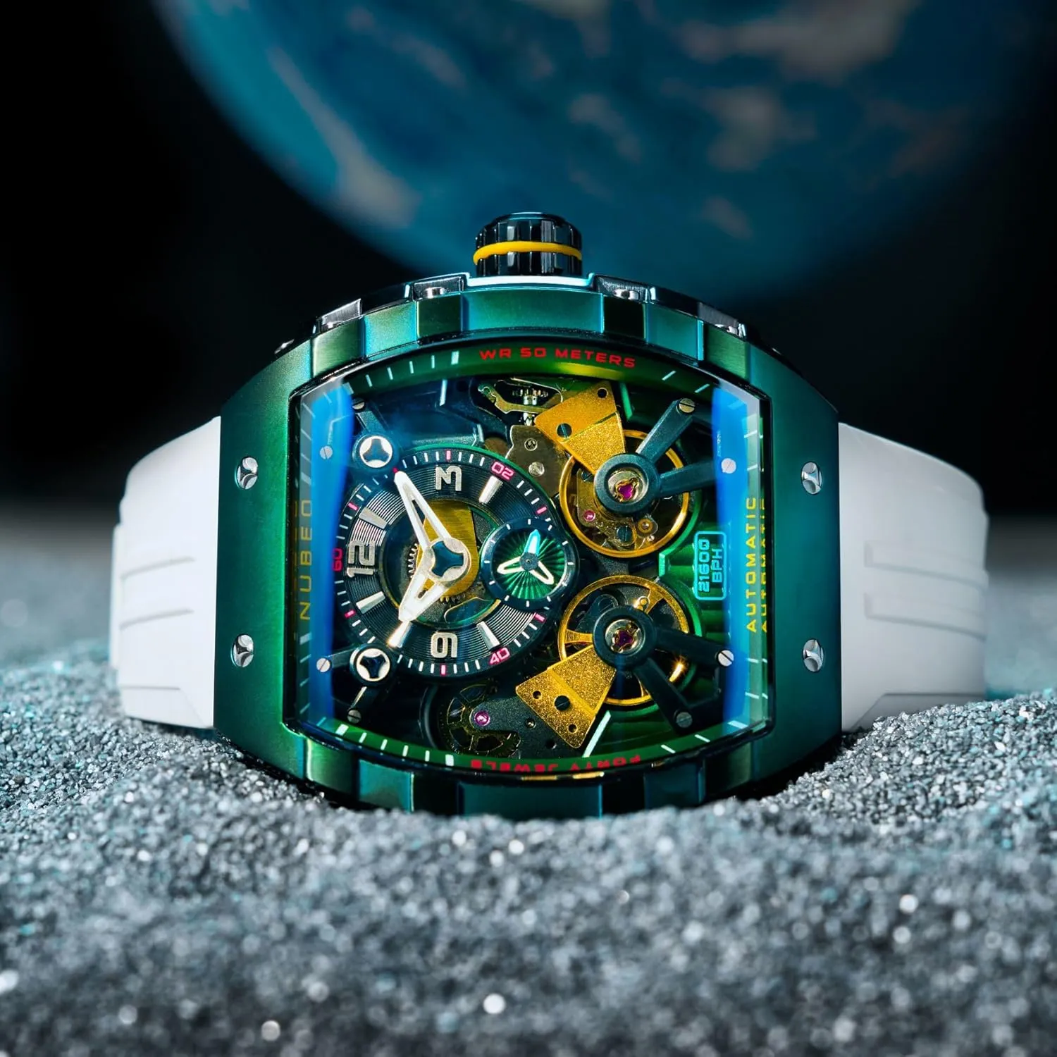 Double Barrel Automatic Watch with Rubber comic tint something compromise Strap NB-6100 Nubeo Men's 48mm Magellan 