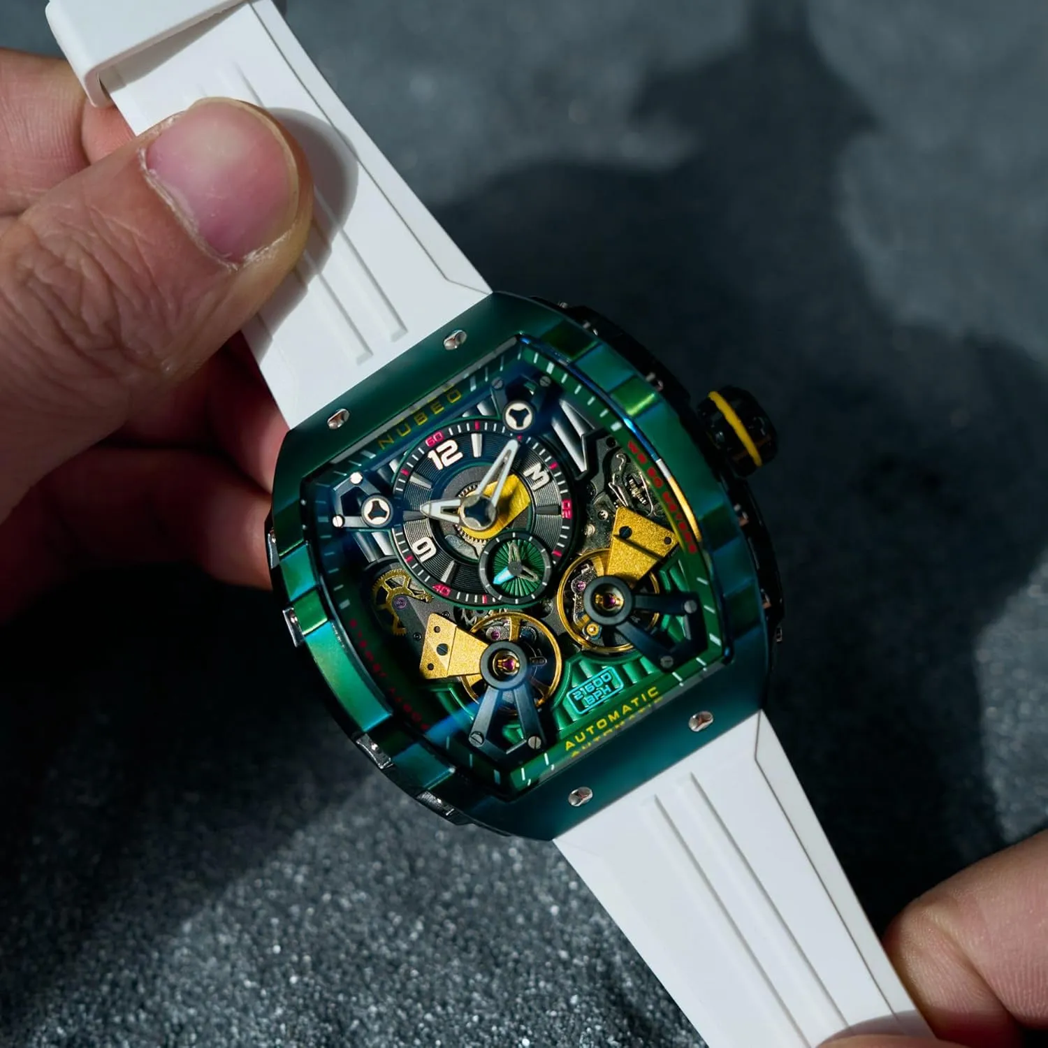 Double Barrel Automatic Watch with Rubber comic tint something compromise Strap NB-6100 Nubeo Men's 48mm Magellan 