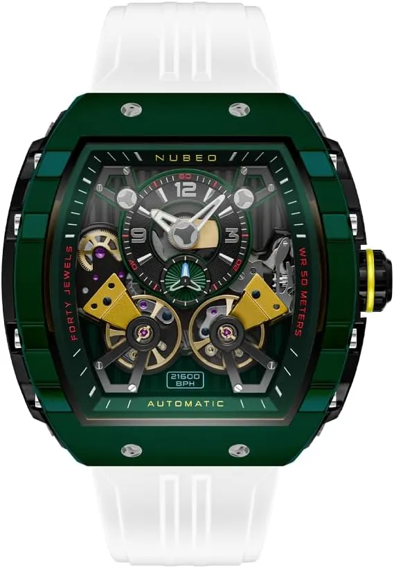 Double Barrel Automatic Watch with Rubber comic tint something compromise Strap NB-6100 Nubeo Men's 48mm Magellan 