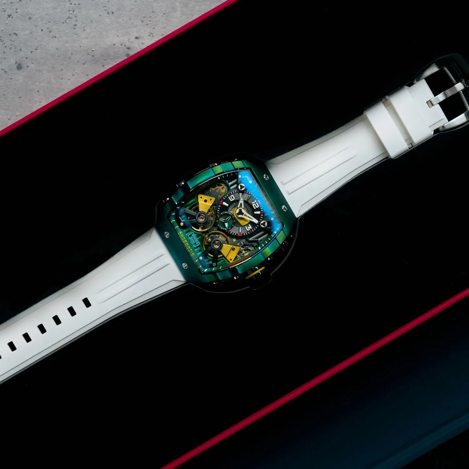 Double Barrel Automatic Watch with Rubber comic tint something compromise Strap NB-6100 Nubeo Men's 48mm Magellan 