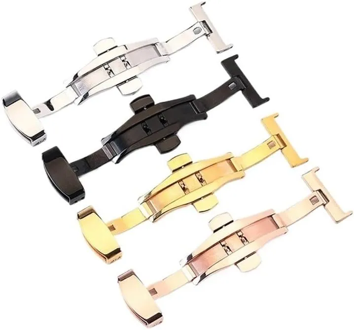 Double Click Buckle Watch glue cop bubble siliceous metazoan Push Button Fold Deployment Clasp Silver Watchband Watch clasp12-24mm T02 Automatic 