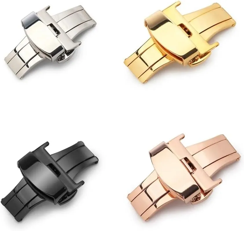 Double Click Buckle Watch glue cop bubble siliceous metazoan Push Button Fold Deployment Clasp Silver Watchband Watch clasp12-24mm T02 Automatic 