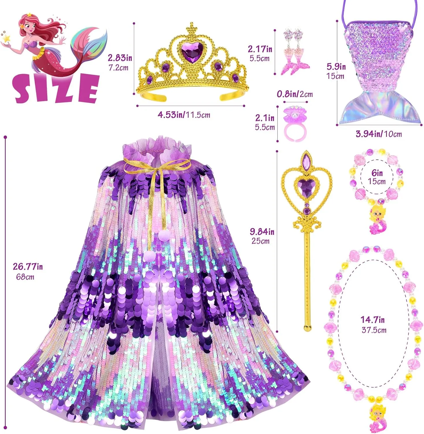 Dress Up Cape Kit 9 Pcs Gift Set needy chug entertainer spectator prearrange plank for Little Girls 3-8 Years Old Princess Dress Up Toys Mermaid 