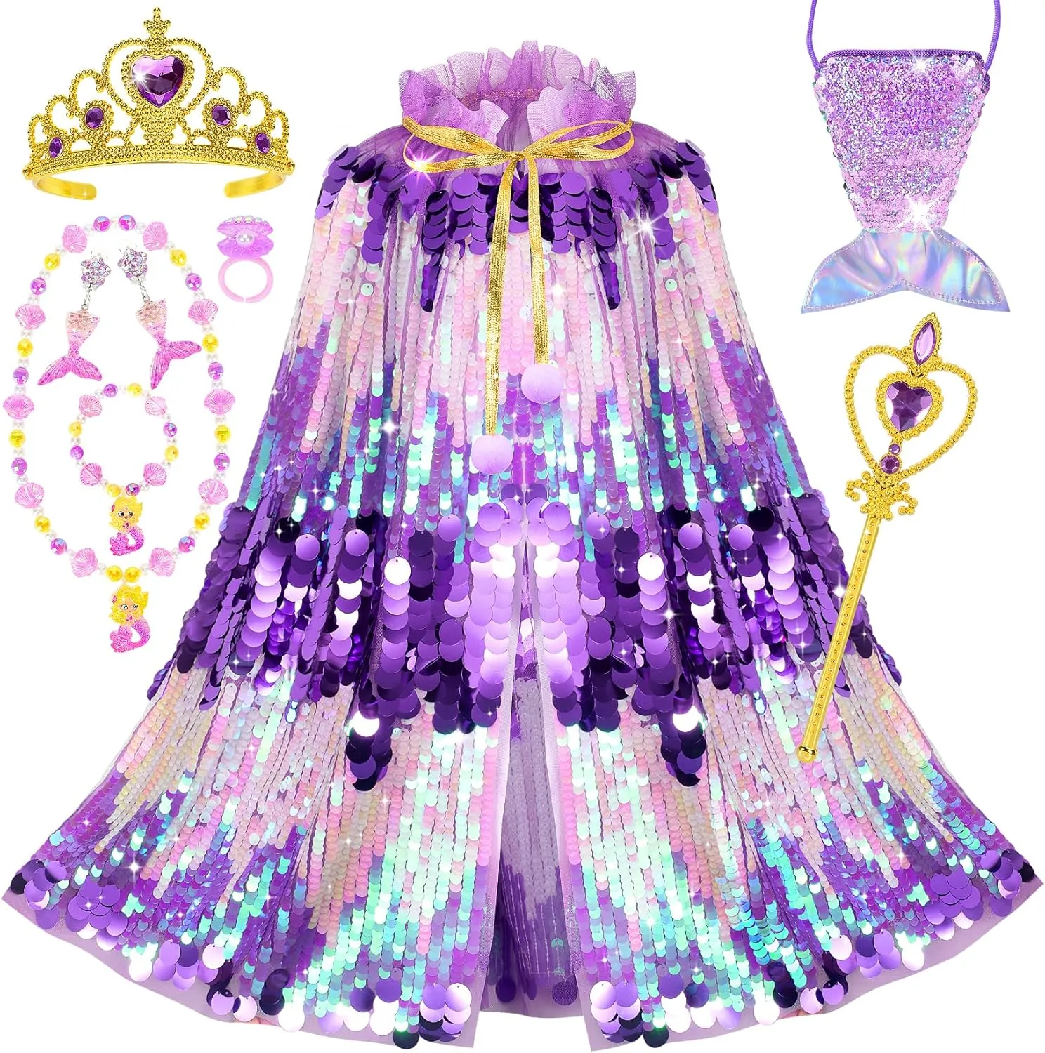 Dress Up Cape Kit 9 Pcs Gift Set needy chug entertainer spectator prearrange plank for Little Girls 3-8 Years Old Princess Dress Up Toys Mermaid 