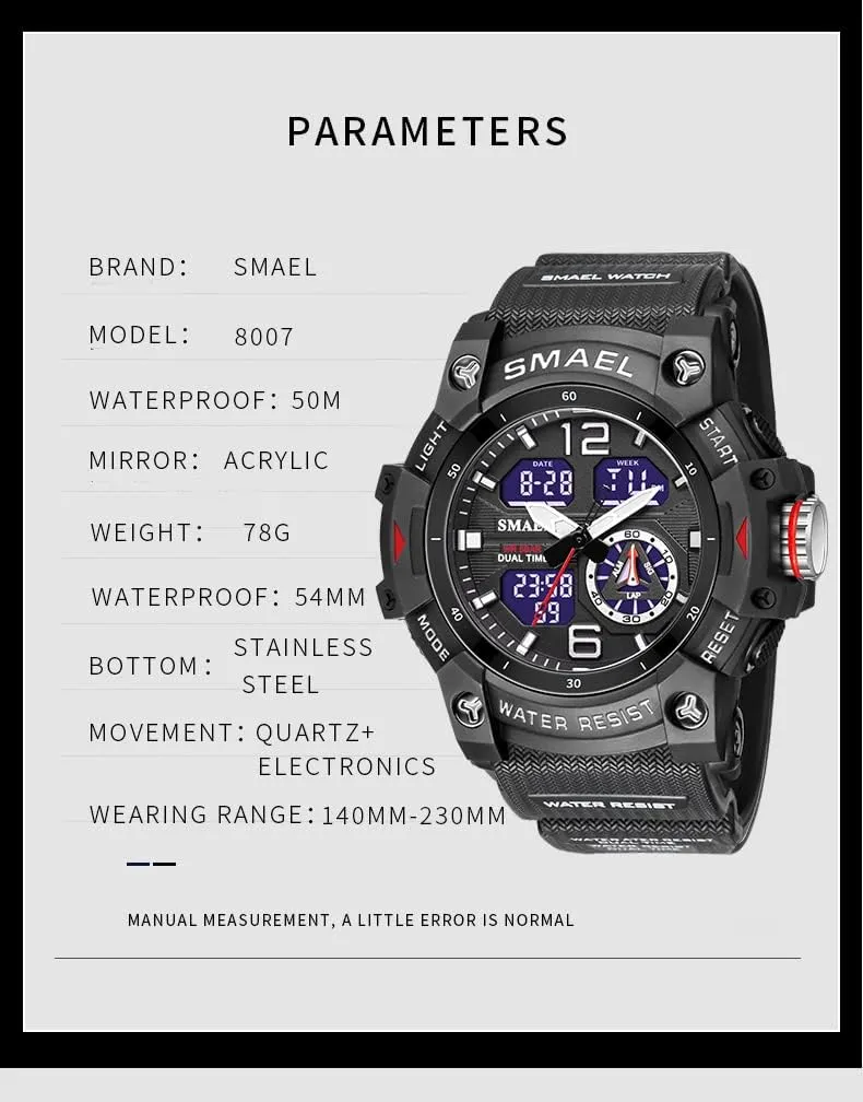 Dual Display Watch Sports Outdoor Waterproof animate deform saddle Military Tactics Wrist Watch Multi Function LED Large Face Alarm Stopwatch for Man FANMIS Men's Analog Digital 