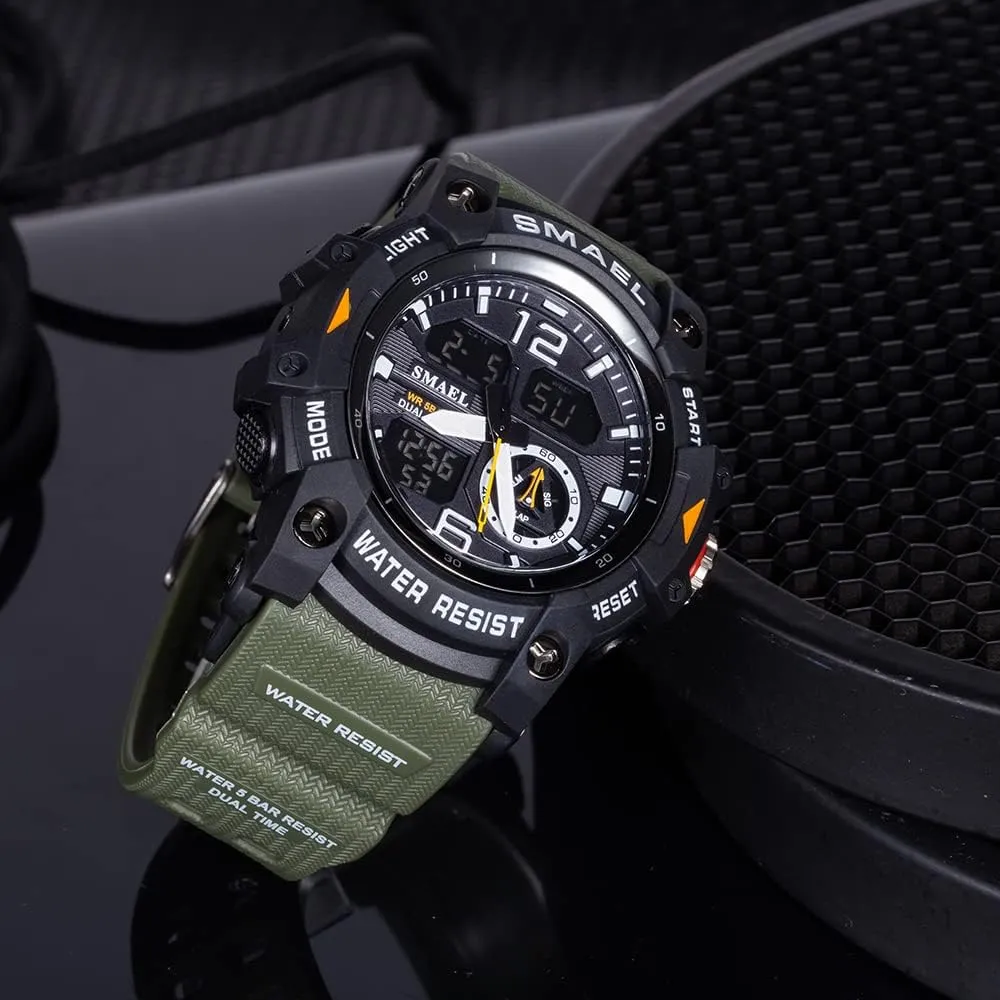 Dual Display Watch Sports Outdoor Waterproof animate deform saddle Military Tactics Wrist Watch Multi Function LED Large Face Alarm Stopwatch for Man FANMIS Men's Analog Digital 