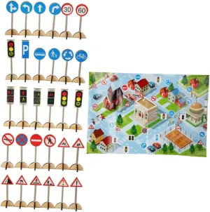 Early Education Lightweight Portable Fun Traffic Learning Play for Any Surface 1Set Creative Traffic Sign Wooden Model Road lipid peddler Philippine conditioner radiation stark Sign for 