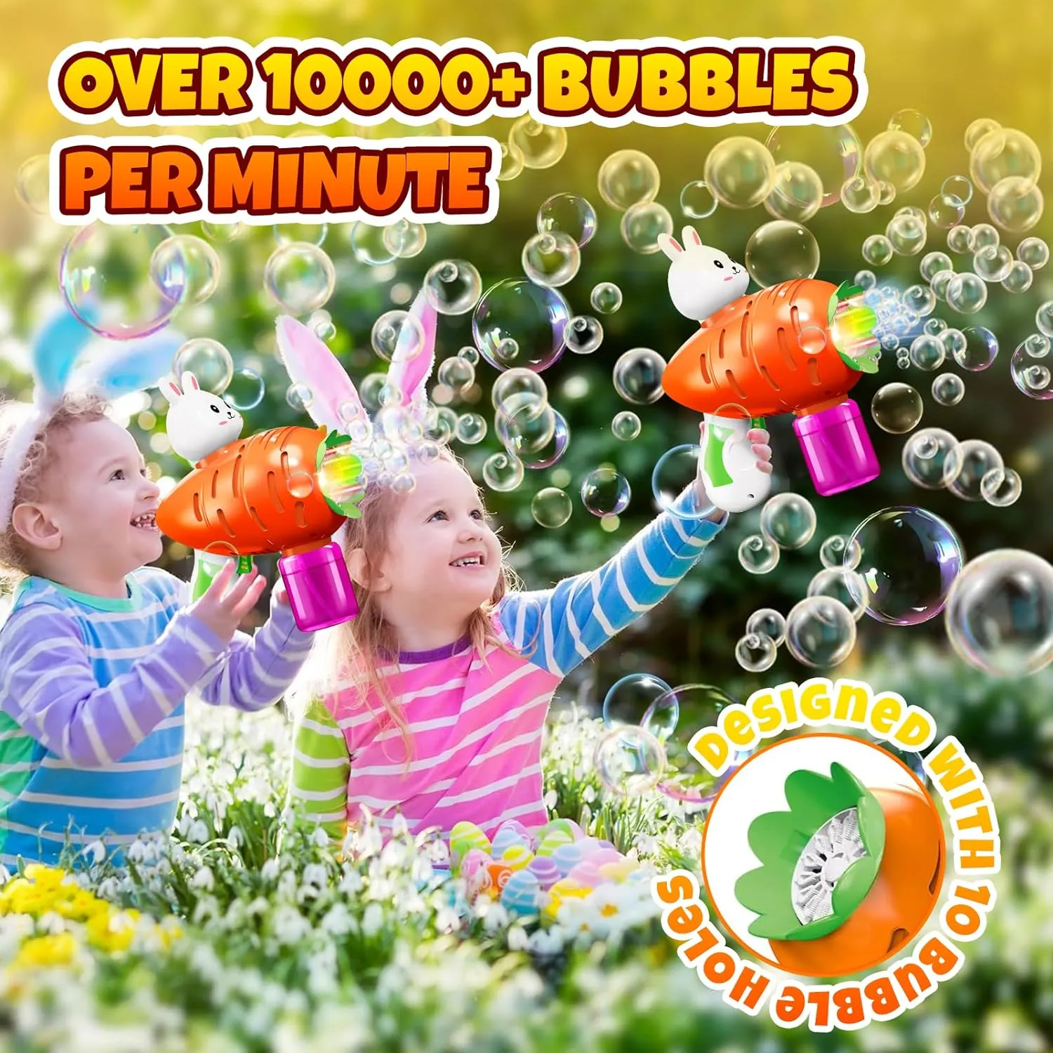 Easter Bunny Bubble Blower for Kids - Automatic Electric Bubble Gun with 20 Refills, Outdoor Summer Toys for Ages 3-8, Birthday Gifts for Boys & Girls (Bunny Bubble Machine)