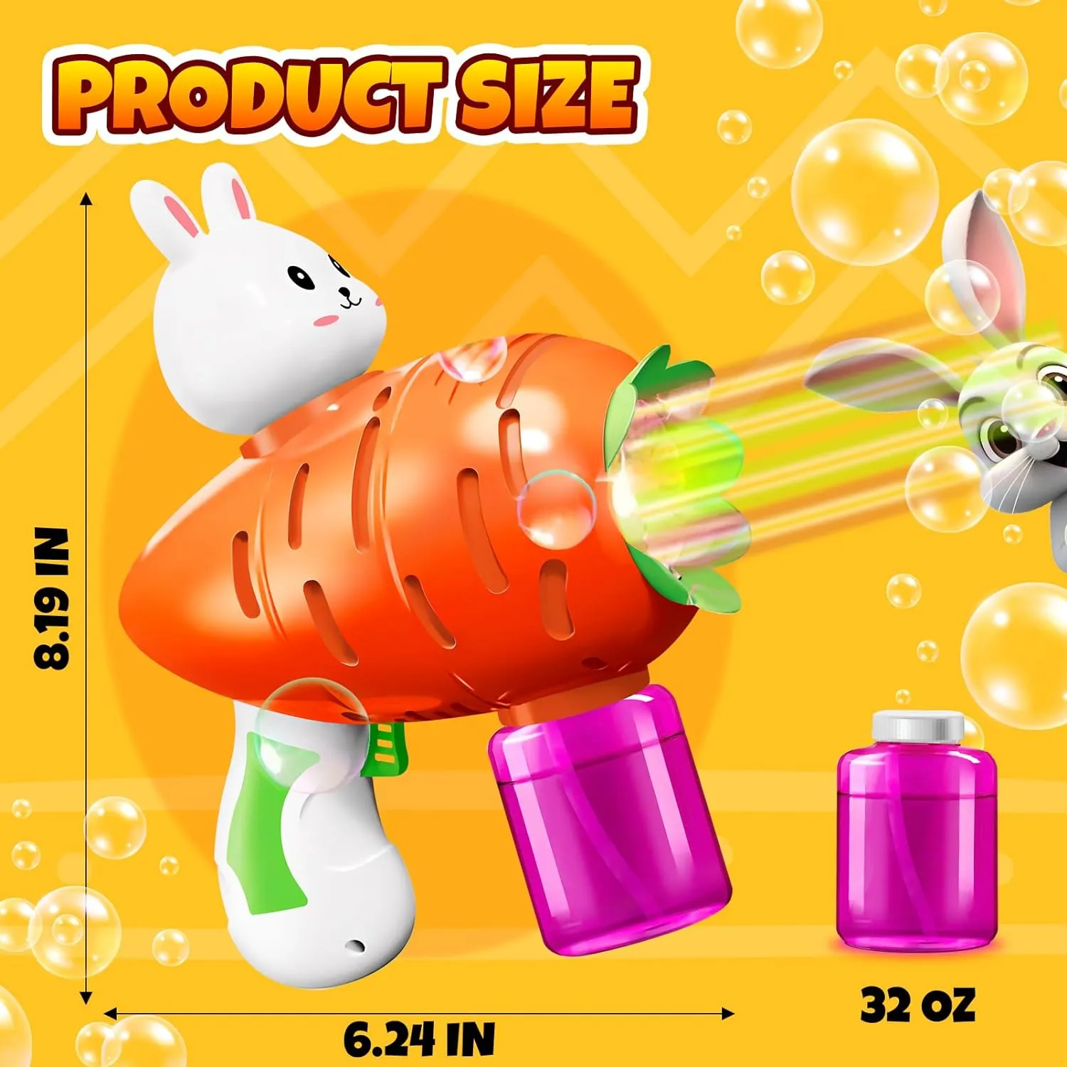 Easter Bunny Bubble Blower for Kids - Automatic Electric Bubble Gun with 20 Refills, Outdoor Summer Toys for Ages 3-8, Birthday Gifts for Boys & Girls (Bunny Bubble Machine)