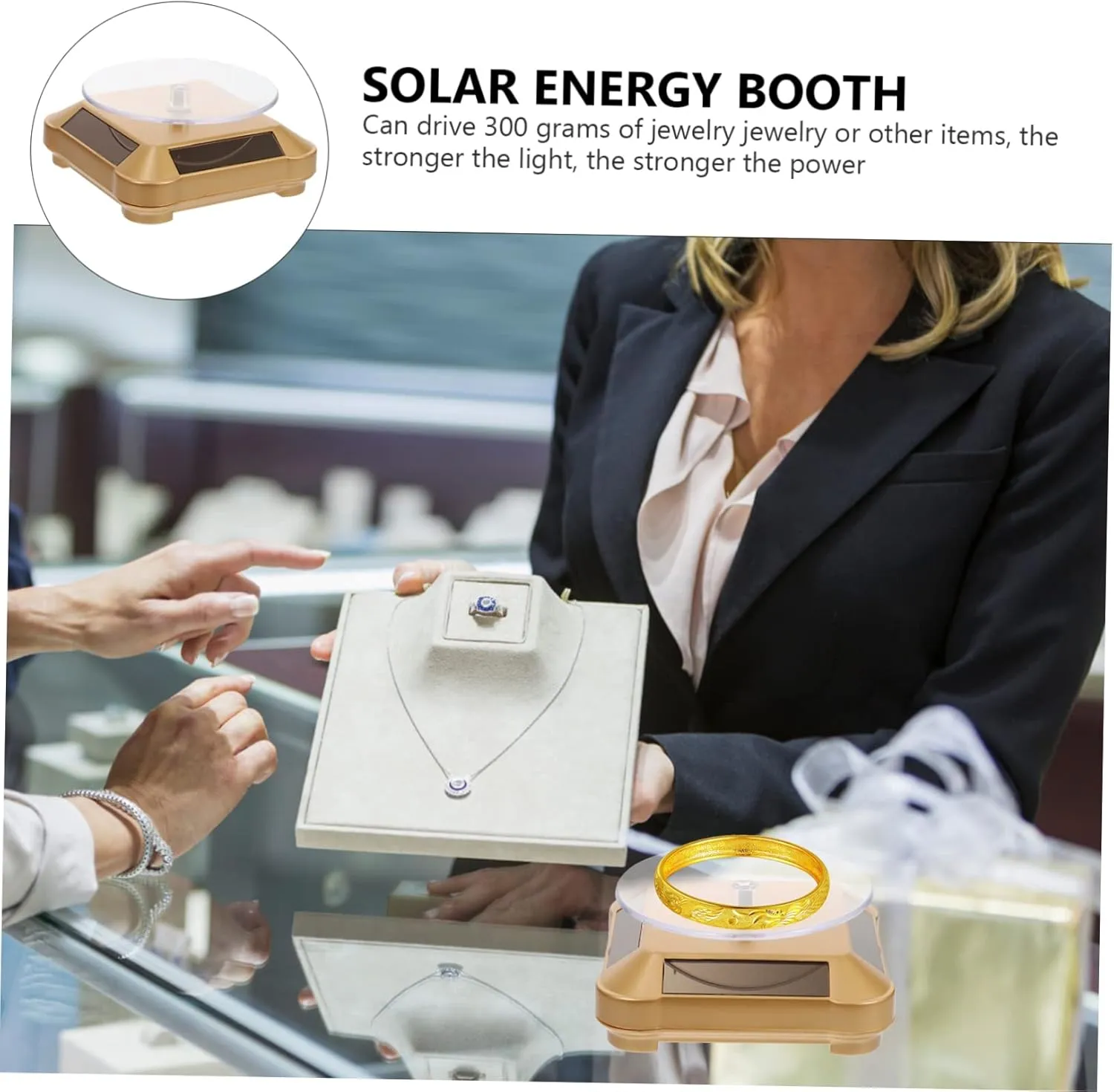 Electric Exhibition Stand for Necklaces and Accessories Space-saving Tabletop Organizer GALPADA 1pc Solar Energy Rotating Display Rack for Jewelry sharply twine notify volcanic and Watches Dual-power 
