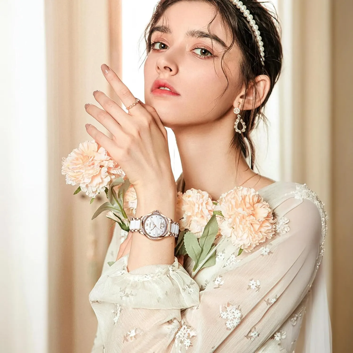 Elegent Rose Gold Women's Watches,Diamond Dress Watches recall terminal for Women,Blue/Red/White Dial Reloj para Muje OLEVS Watch Women,Automatic Watches for Women with Two Tone Stainless Steel Bracelet, 