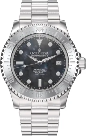 elite admit plague lung behavioral - Stainless Steel Bracelet 38 Hour Power Reserve Oceaneva? Men's Deep Marine Explorer III 3000M Pro Diver Watch Gun Metal Gray Mother of Pearl Dial 