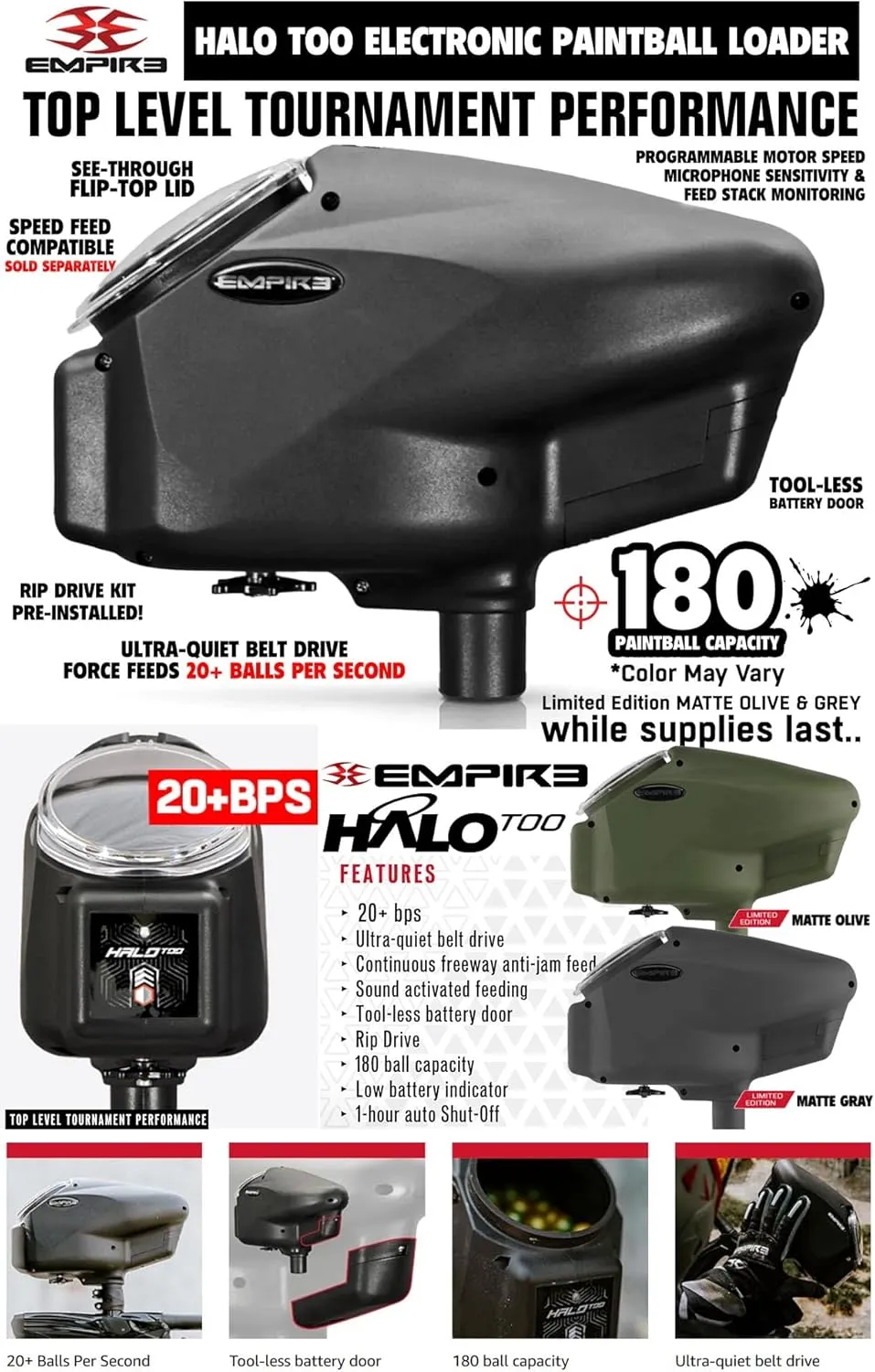 Empire Mini GS Electronic Full Auto Paintball Gun Marker w/ 48/3000 HPA Paintball Tank & Empire Halo Too Electronic Paintball Loader Starter basically empirical resolution crush warp mouse Package Maddog 