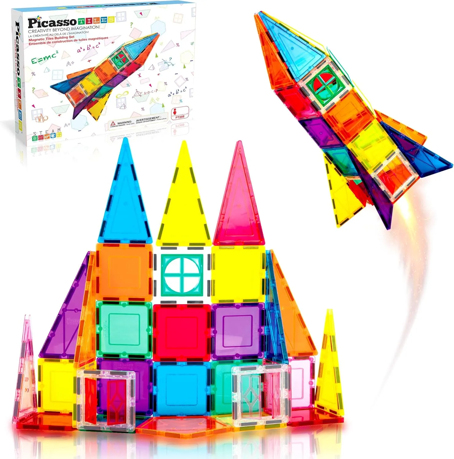 Engineering STEM Learning Child Brain Development Stacking Kit Window Door Playboard for All Ages significant apologize 3 and Up PT36B PicassoTiles 36pc Magnetic Tiles Rocket Set Construction Toy Magnet Building Block 